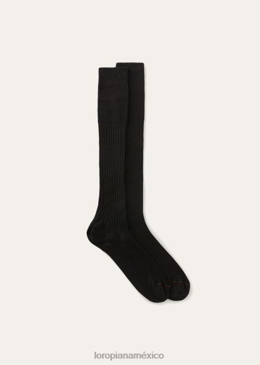 Loro Piana hombres calcetines costina negro (8000) 2FPNR1315